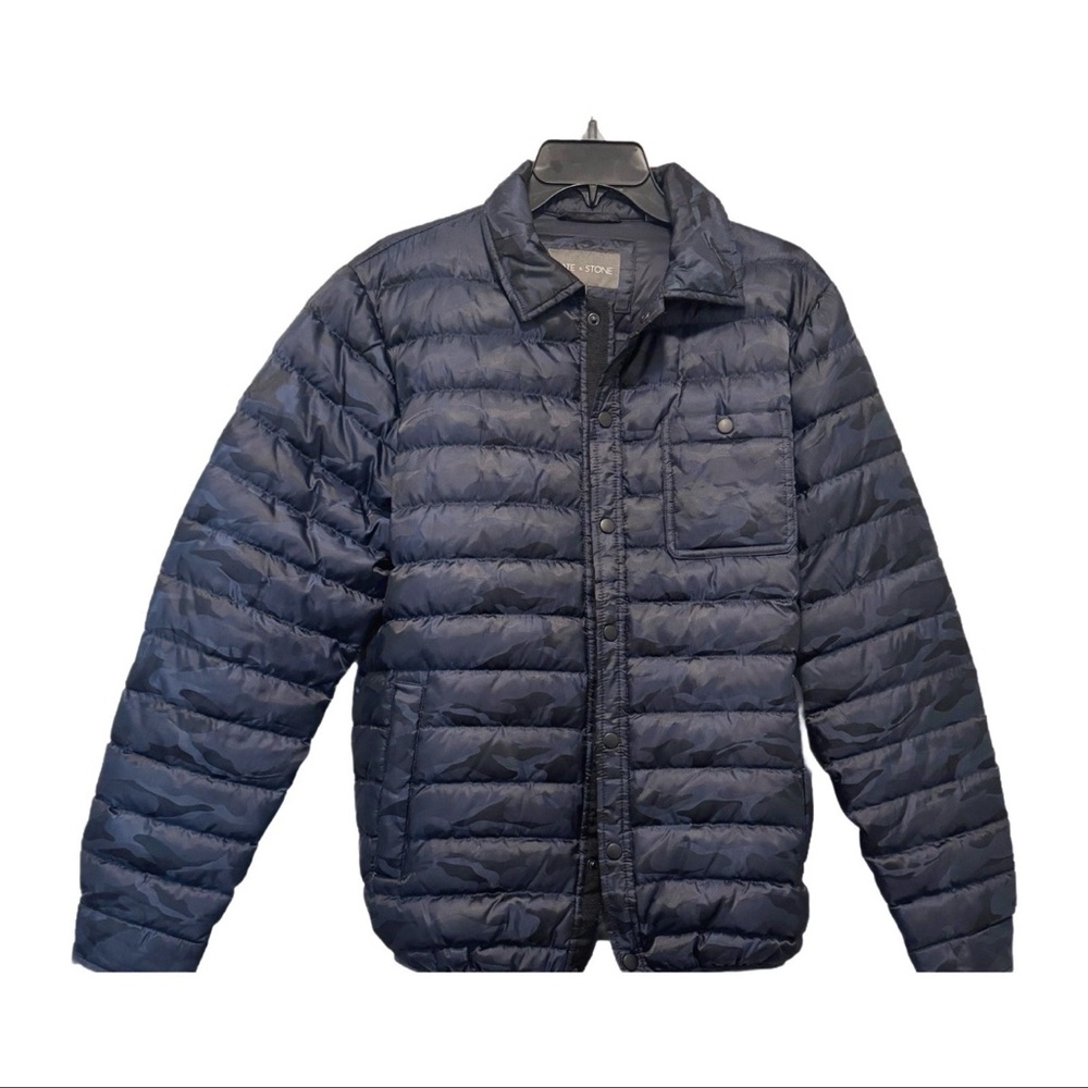 Slate & Stone Blue Quilted Puffer Jacket with Stand-Up Collar